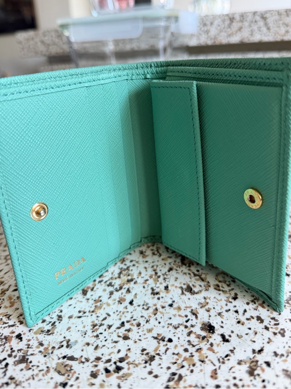 Prada Saffiano Small Bi-Fold Card Holder Wallet in Mint